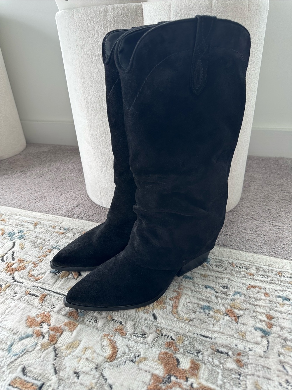 Marc Fisher Calysta Black Suede slouch Knee-High Western Boots - Women's 9